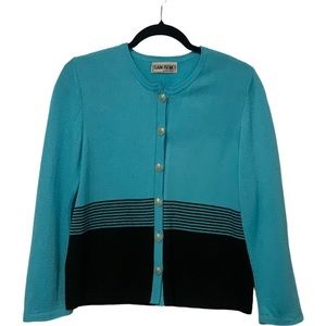 Cardigan Set SAN REMO by LAURA Knits Teal and Black Santana Knit front buttons